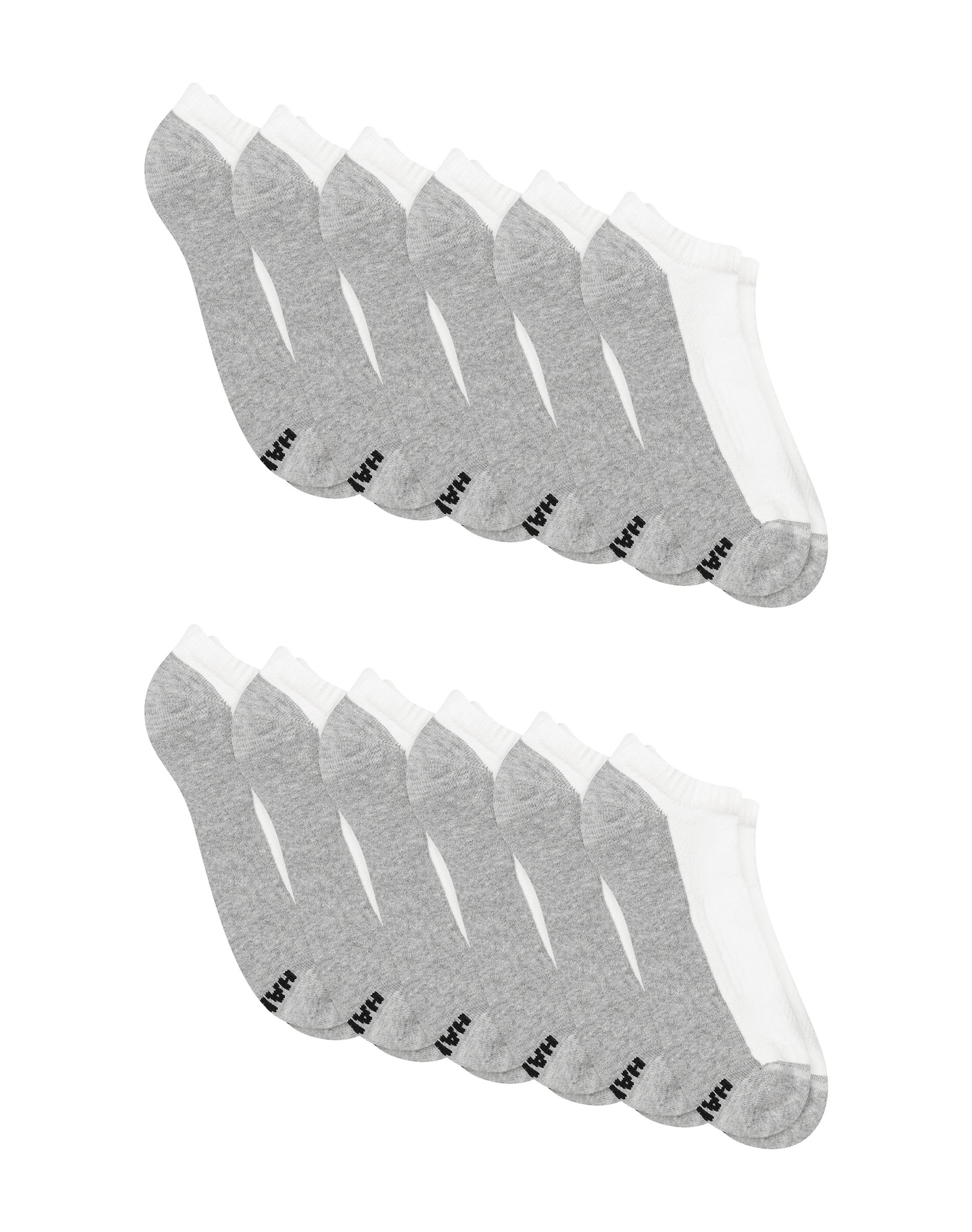 Hanes Men's X-Temp Cushioned No-Show Socks Pack, 10-Pack, Moisture-Wicking (Big & Tall) White With Black Logo 12-14