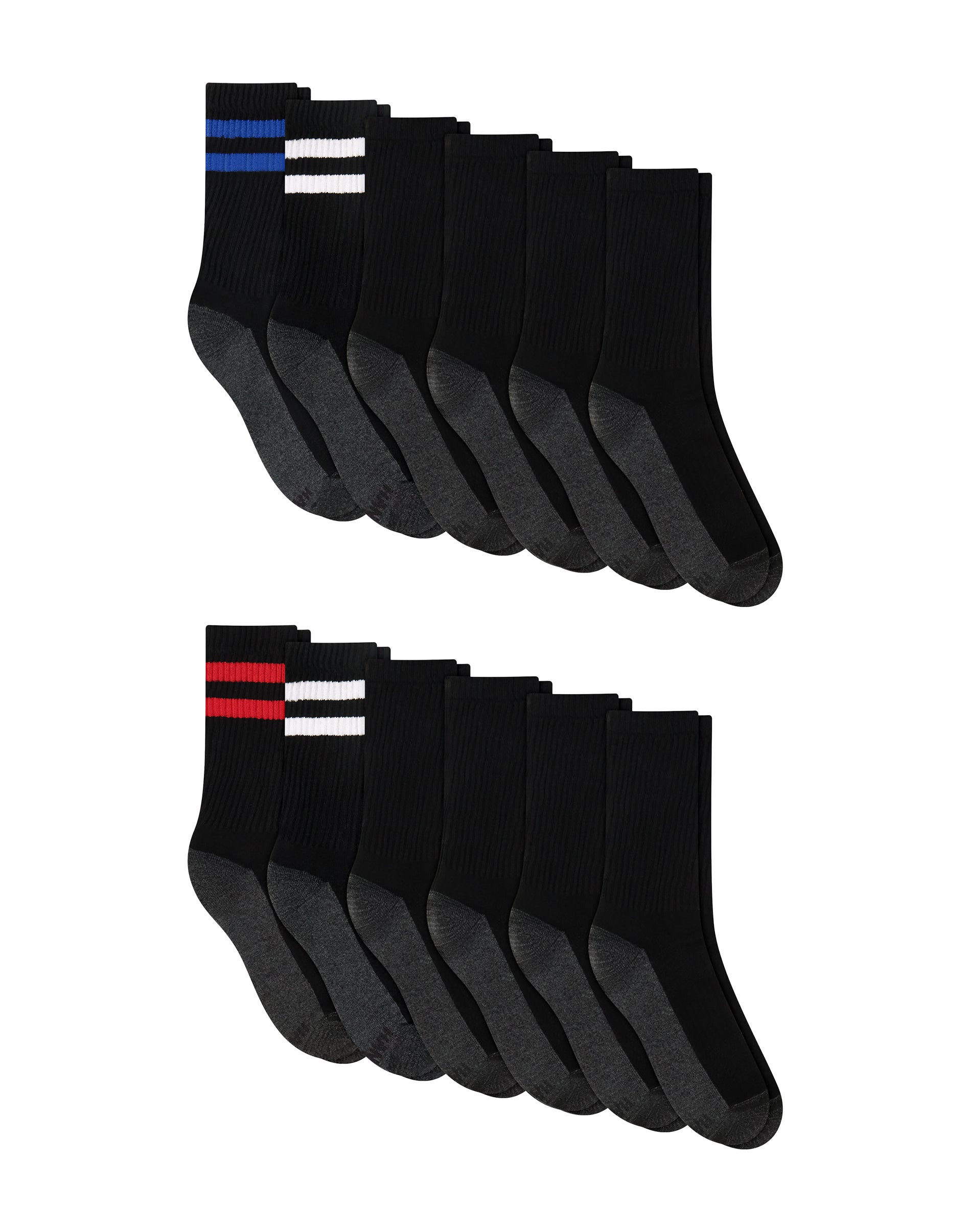 Hanes Men's X-Temp Cushioned Crew Socks Pack, 10-Pack, Moisture-Wicking (Big & Tall) Logo 6-12