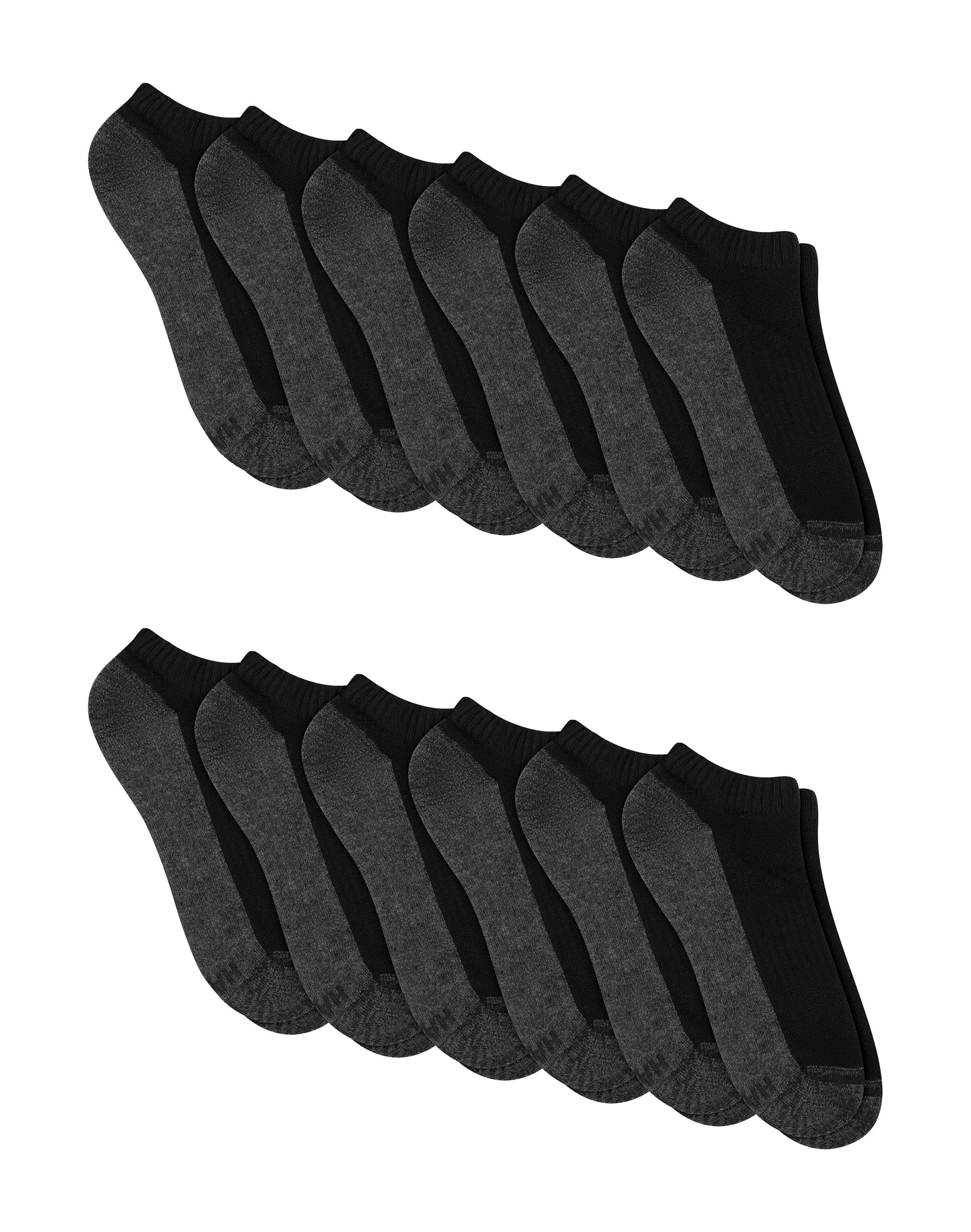 Hanes Men's No-Show Socks Pack, 12, X-Temp Cushioned with Arch & Vent, Odor Protection, Wicking Black Logo 6-12