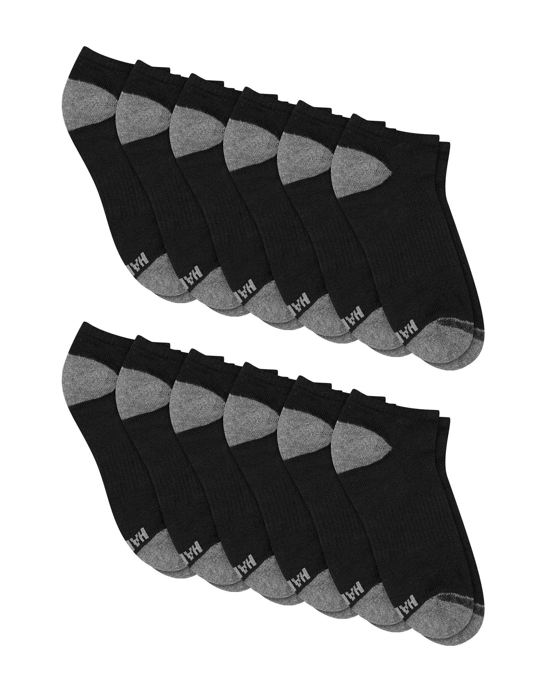 Hanes Active Men's Low-Cut Socks Pack, 12-Pack, X-Temp, Fresh IQ Odor Guard Black With Gray Logo 6-12