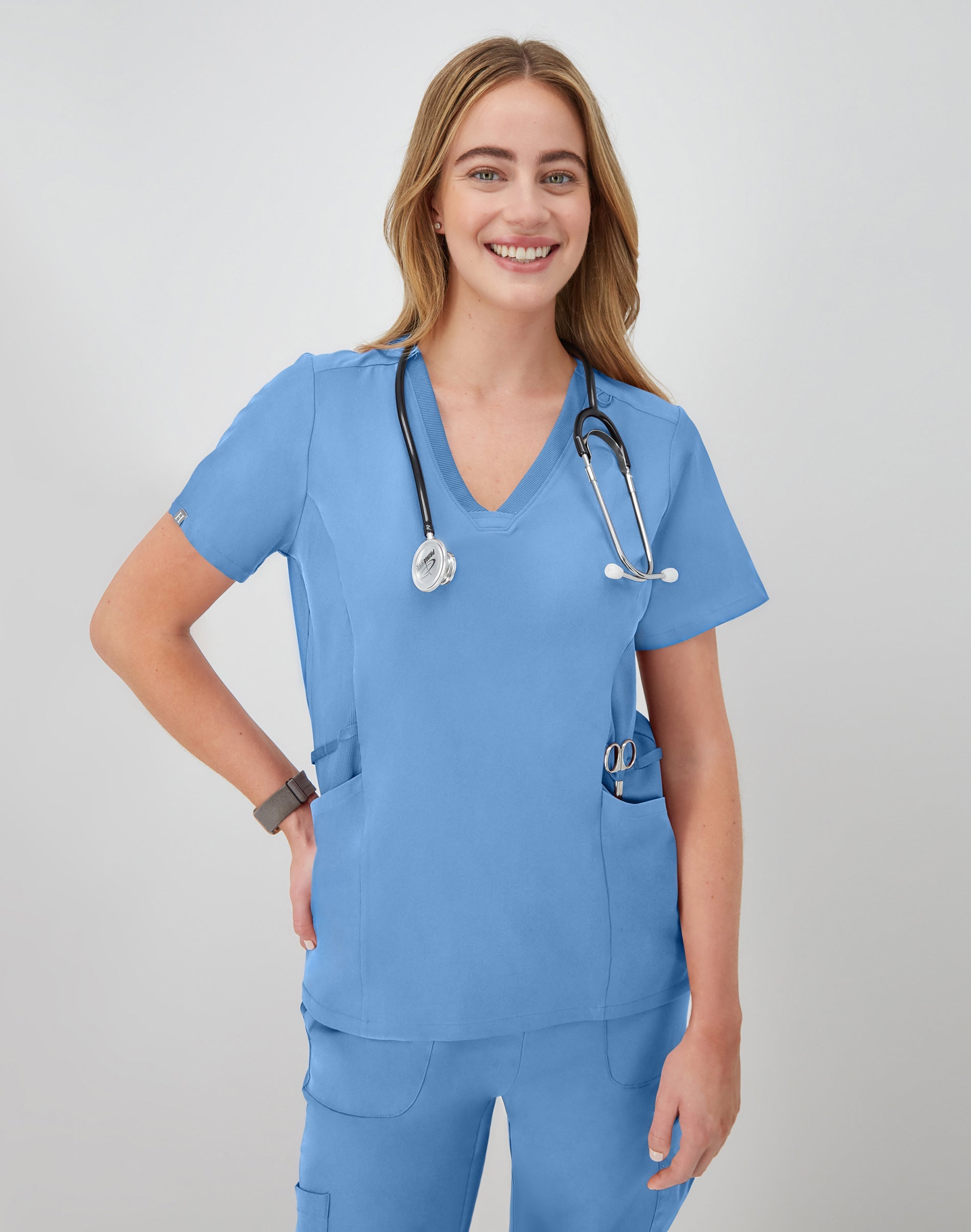 Hanes Comfort Fit Scrubs Women's Scrub Top Ceil Blue XS